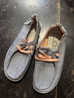 Hey Dude Men's Grey Canvas Slip-On Loafers with Tan Laces